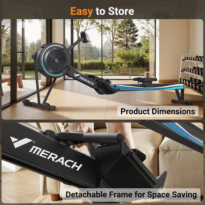 Air Rowing Machine for Home, Professional Air Resistance Magnetic Rower Machine Quiet Resistance Dual Slide Rail with Max 350Lb Weight Capacity for Home 90% Pre-Assembled
