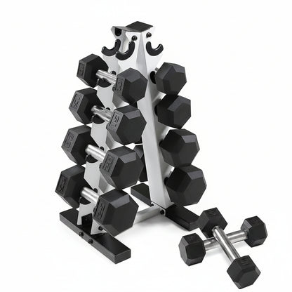 5-25Lb Rubber Coated Hex Dumbbell Set with a Frame Storage Rack Non-Slip Hex Shape for Muscle Toning, Strength Building & Weight Loss - Multiple Choices Available
