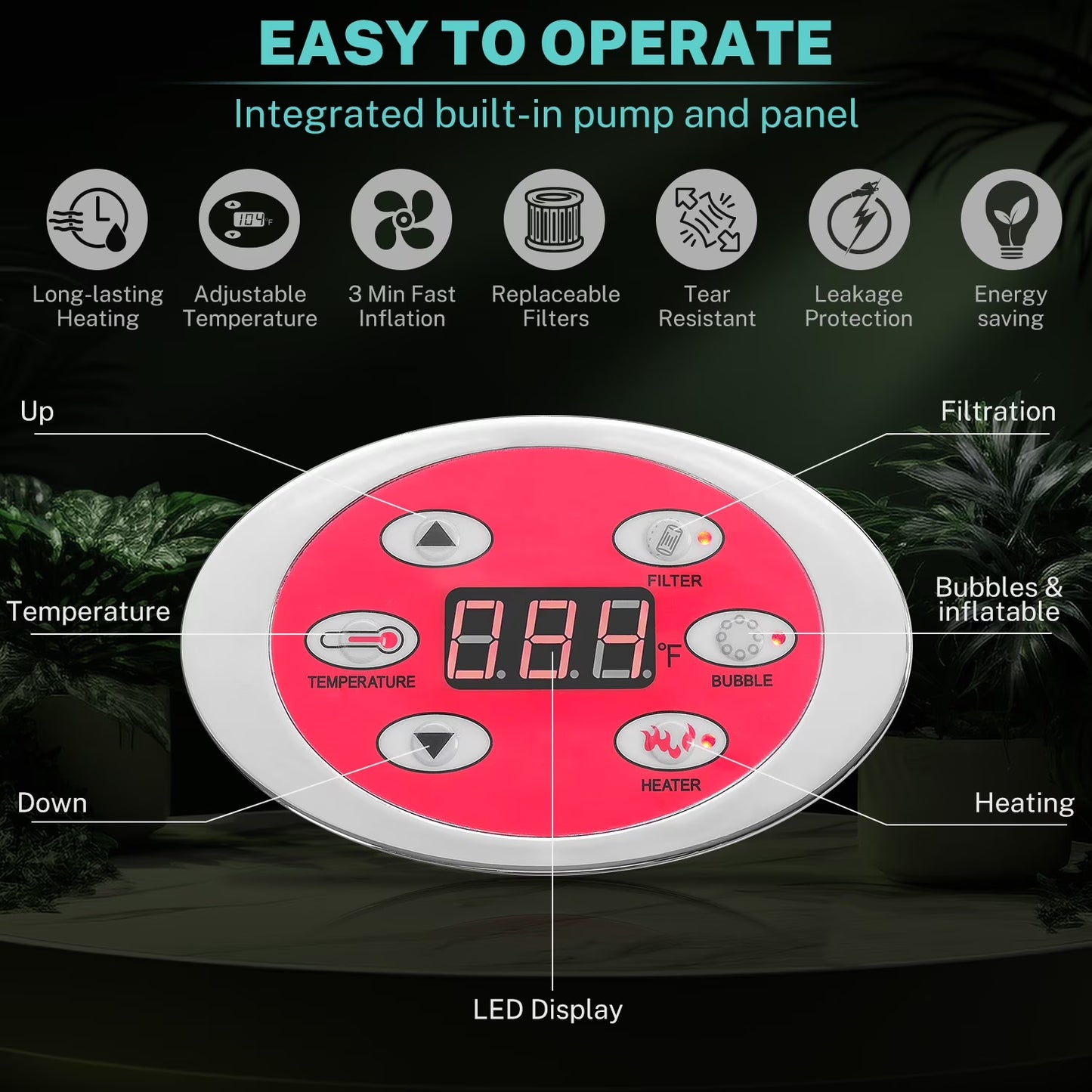 Hot Tub with Cup Holder, Outdoor Inflatable Home Spa, All-In-One Hot Tub W/Hidden Pump, 4 Filters, 82'' round Portable Pool for 6 Person W/130Pcs Jets