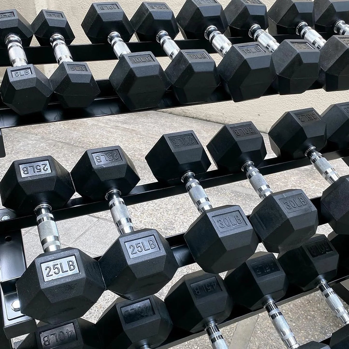 450 Lbs Hex Dumbbell Set with Storage Rack - 5-50 Lb Rubber Coated Adjustable Weights for Home Gym Strength Training - Men/Women