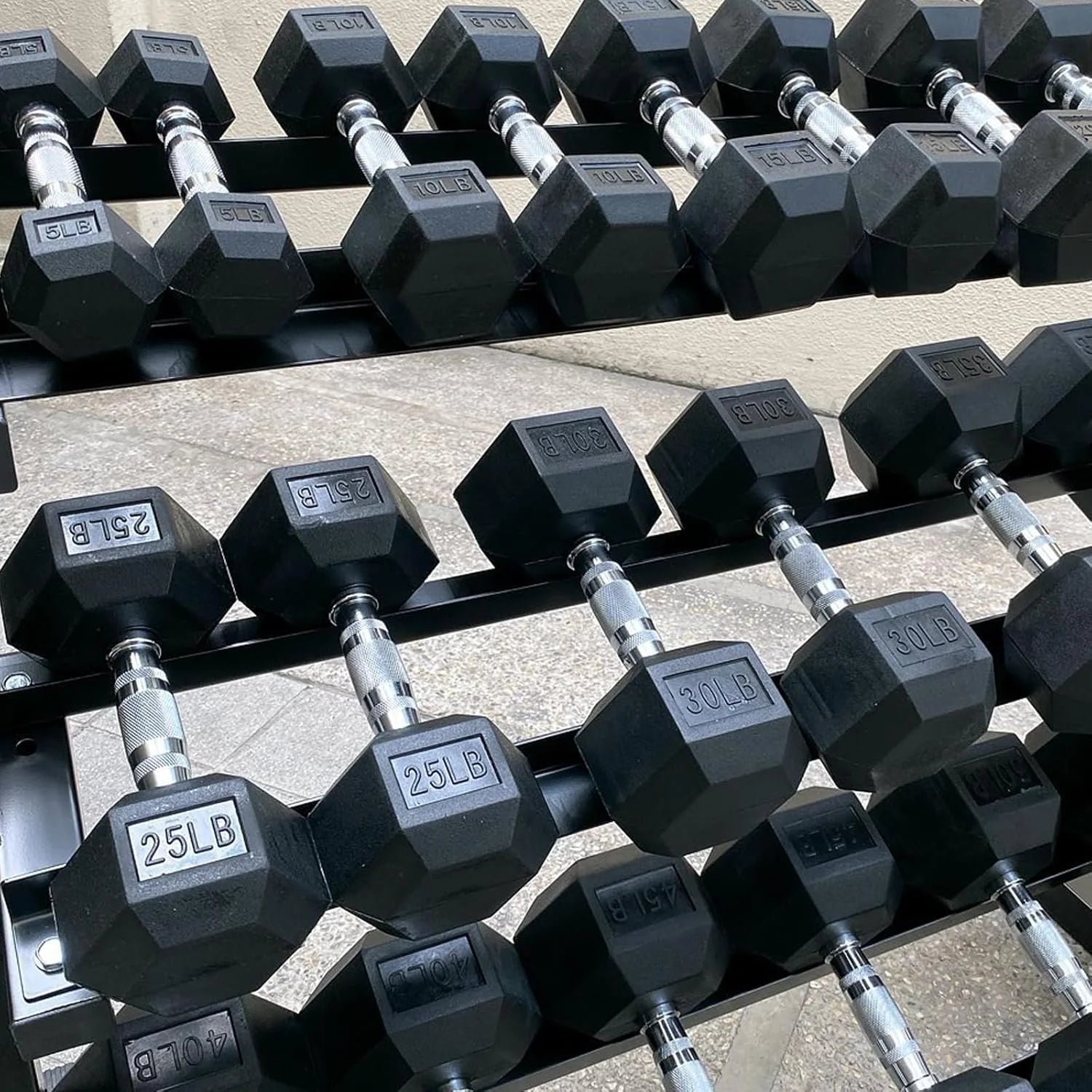 450 Lbs Hex Dumbbell Set with Storage Rack - 5-50 Lb Rubber Coated Adjustable Weights for Home Gym Strength Training - Men/Women