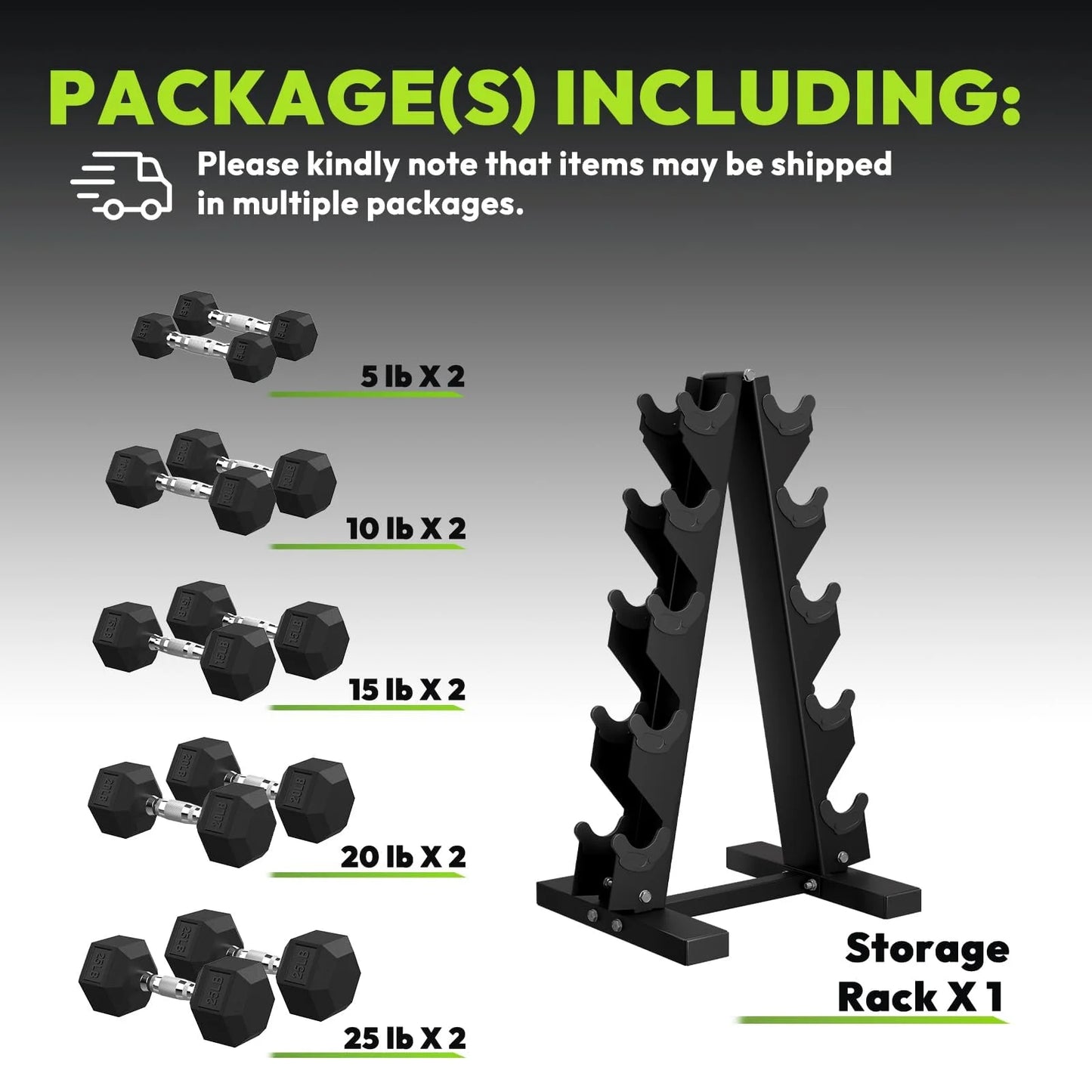Dumbbell Set Rubber Encased Hex Dumbbell Free Weights Dumbbells Set Home Weight Set with Rack 5 * 2 / 10 * 2 / 15 * 2 / 20 * 2 / 25 * 2