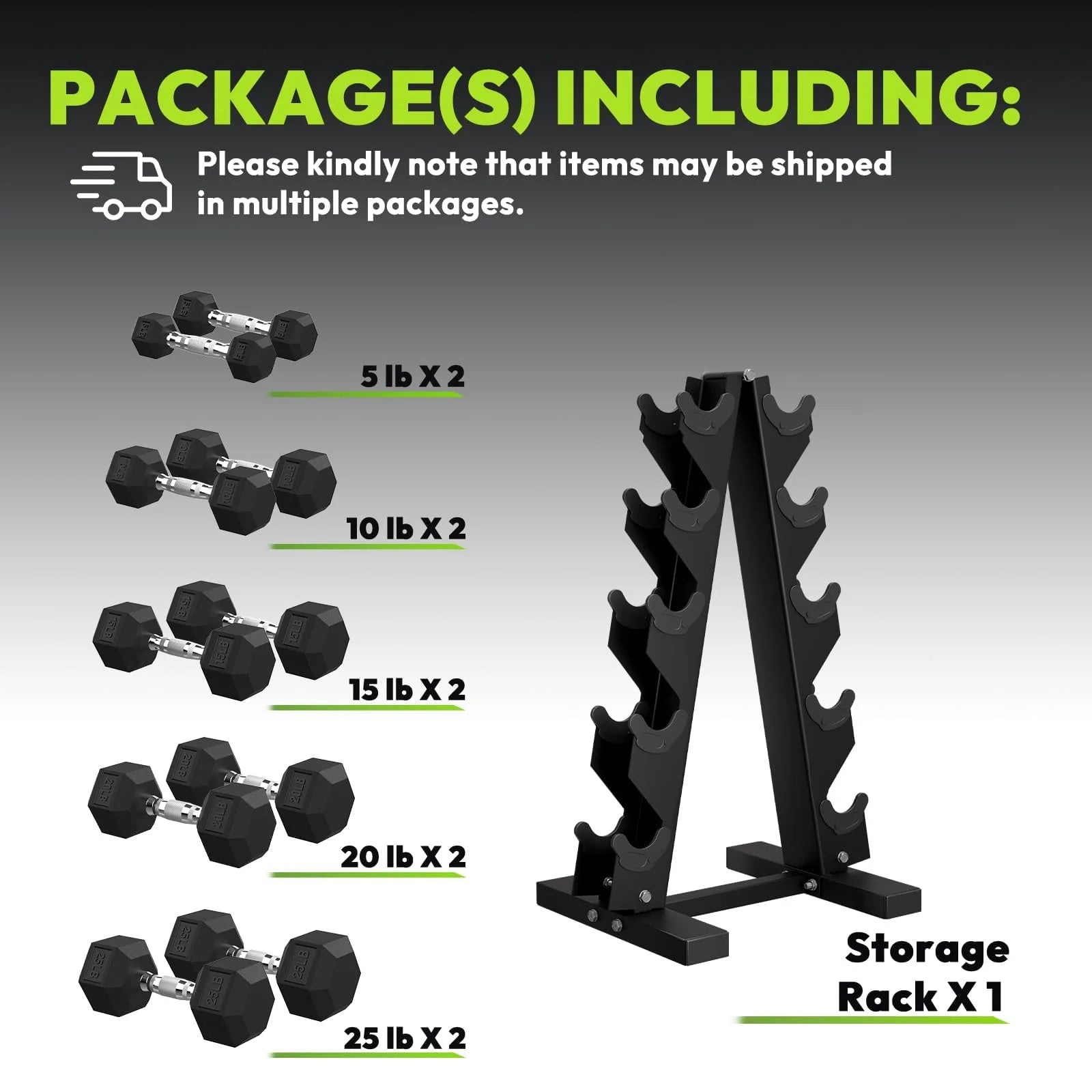 Dumbbell Set Rubber Encased Hex Dumbbell Free Weights Dumbbells Set Home Weight Set with Rack 5 * 2 / 10 * 2 / 15 * 2 / 20 * 2 / 25 * 2