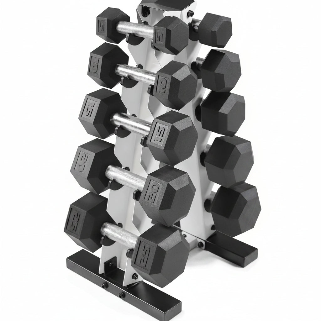 5-25Lb Rubber Coated Hex Dumbbell Set with a Frame Storage Rack Non-Slip Hex Shape for Muscle Toning, Strength Building & Weight Loss - Multiple Choices Available