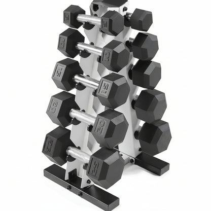5-25Lb Rubber Coated Hex Dumbbell Set with a Frame Storage Rack Non-Slip Hex Shape for Muscle Toning, Strength Building & Weight Loss - Multiple Choices Available