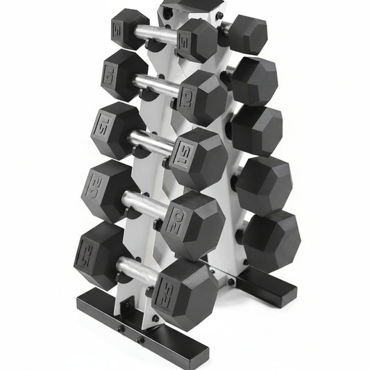 5-25Lb Rubber Coated Hex Dumbbell Set with a Frame Storage Rack Non-Slip Hex Shape for Muscle Toning, Strength Building & Weight Loss - Multiple Choices Available