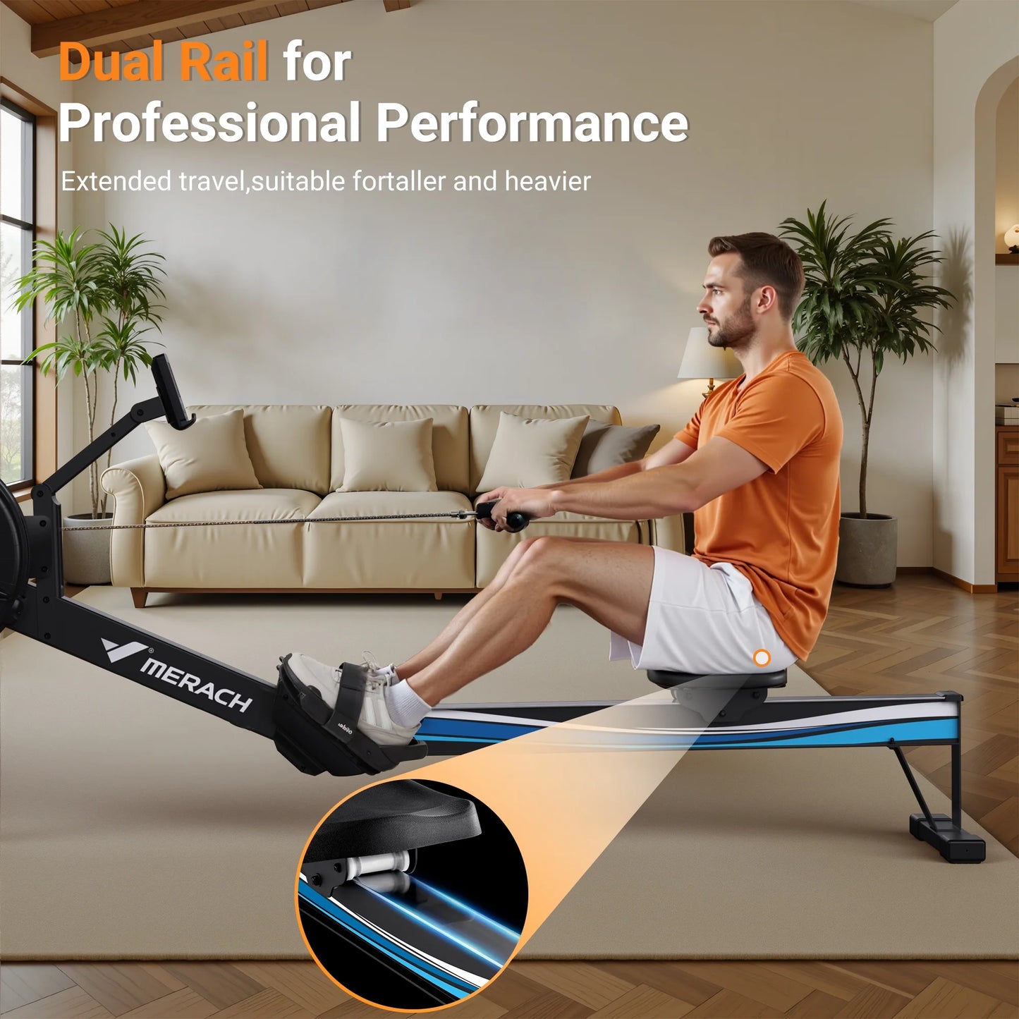 Air Rowing Machine for Home, Professional Air Resistance Magnetic Rower Machine Quiet Resistance Dual Slide Rail with Max 350Lb Weight Capacity for Home 90% Pre-Assembled
