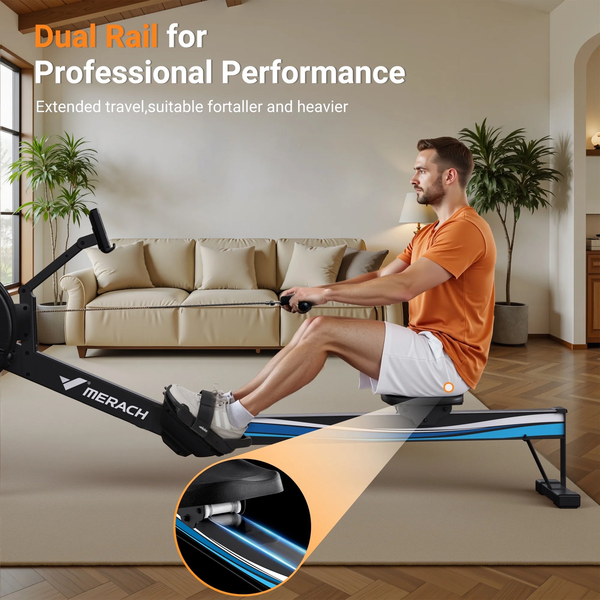 Air Rowing Machine for Home, Professional Air Resistance Magnetic Rower Machine Quiet Resistance Dual Slide Rail with Max 350Lb Weight Capacity for Home 90% Pre-Assembled