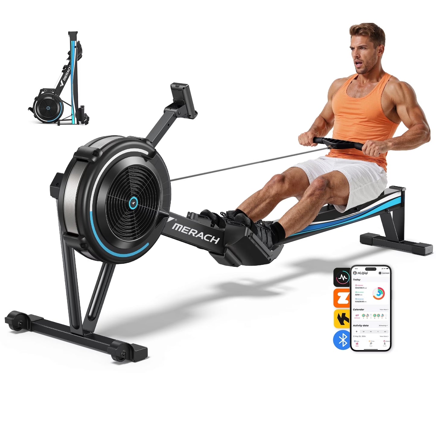 Air Rowing Machine for Home, Professional Air Resistance Magnetic Rower Machine Quiet Resistance Dual Slide Rail with Max 350Lb Weight Capacity for Home 90% Pre-Assembled