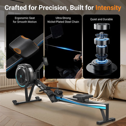 Air Rowing Machine for Home, Professional Air Resistance Magnetic Rower Machine Quiet Resistance Dual Slide Rail with Max 350Lb Weight Capacity for Home 90% Pre-Assembled