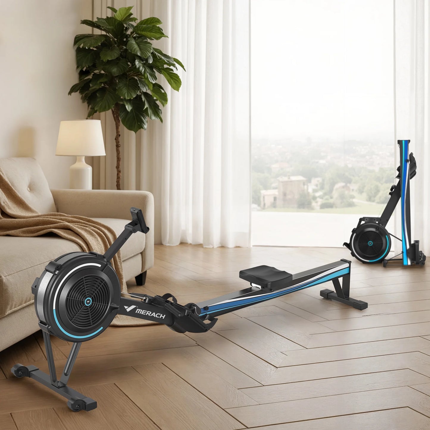 Air Rowing Machine for Home, Professional Air Resistance Magnetic Rower Machine Quiet Resistance Dual Slide Rail with Max 350Lb Weight Capacity for Home 90% Pre-Assembled